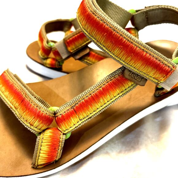 Teva western Sandals Women's 10 boho retro orange tan Ombre Tan Leather RARE! - Picture 2 of 7